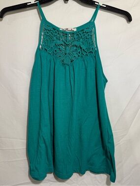 True Freedom Teal Crochet Yoke Camisole Size M